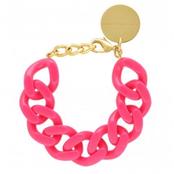 Bracelet FLAT CHAIN PINK Doré, Gros Maillons rose - Vanessa Baroni