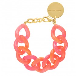 Bracelet FLAT CHAIN CAMPARI ORANGE Doré, Gros Maillons rose orange - Vanessa Baroni