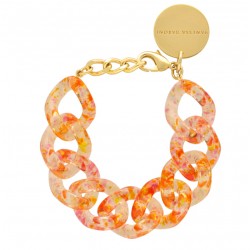 Bracelet FLAT CHAIN CONFETTI ORANGE Doré, Gros Maillons orange - Vanessa Baroni
