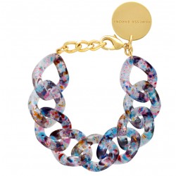 Bracelet FLAT CHAIN CONFETTI BLUE Doré, Gros Maillons bleu - Vanessa Baroni