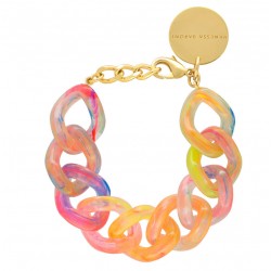 Bracelet FLAT CHAIN NEW NEON RAINBOW Doré, Gros Maillons multicolors - VANESSA BARONI