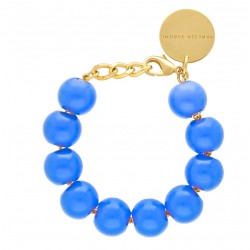 Bracelet FLAT CHAIN BEADS BLUE Doré, Grosses Perles bleues - VANESSA BARONI