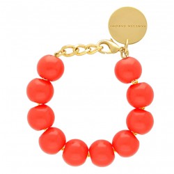 Bracelet FLAT CHAIN BEADS CORAL Doré, Grosses Perles corail - VANESSA BARONI