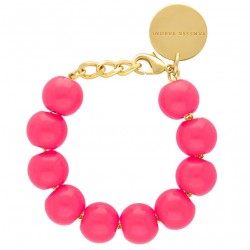 Bracelet FLAT CHAIN BEADS PINK Doré, Grosses Perles rose - VANESSA BARONI