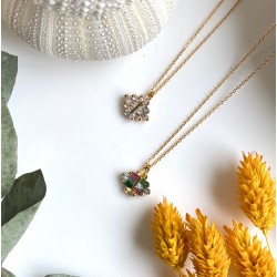 Collier court TAMPA OR - Chaîne fine & Pendentif Cristaux blancs