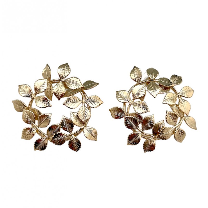 Boucles d'oreilles puces XL CESAR Or & Couronnes de feuilles FABIEN AZJENBERG