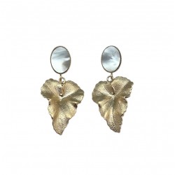 Boucles d'oreilles PIERRE & FEUILLE Or - Cabochon nacre blanche FABIEN AZJENBERG