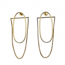 Boucles d'oreilles SATURNE Or - Anneau ovale, barrette & Chaîne fine