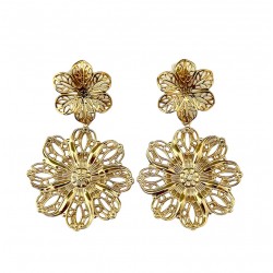 Boucles d'oreilles pendantes PASSIFLORE Or - Rosaces fleurs dentelles FABIEN AZJENBERG