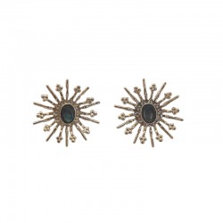 Boucles d'oreilles grandes puces ROI SOLEIL Or & Nacre grise FABIEN AJZENBERG