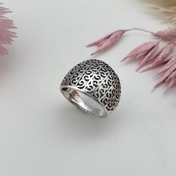 Bague large Ethnique argent vieilli RAISSA - Décor filigrané en volutes TAILLE 56