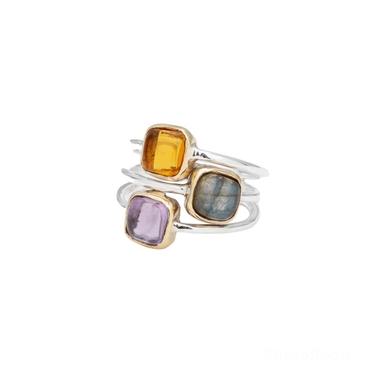 Bague argent doré PAVES carrés - Brandy citrine, Labradorite, Améthyste CANYON BIJOUX Bague argent doré PAVES carrés - Brandy citrine, Labradorite, Améthyste CANYON BIJOUX