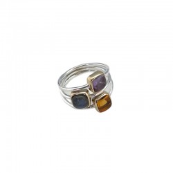 Bague argent doré PAVES carrés - Brandy citrine, Labradorite, Améthyste TAILLE 60