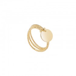 Bague fine plaqué or - Anneaux mini boules & Pampille ronde lisse - THEMA
