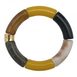 Bracelet jonc élastiqué PANTERA 2 - Noir beige kaki & jaune moutarde PARABAYA