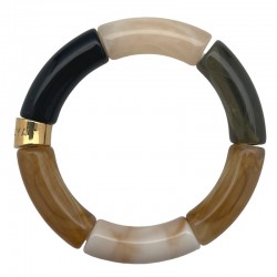Bracelet jonc élastiqué PANTERA 3 - Noir beige caramel & kaki marbré PARABAYA