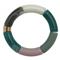 Bracelet jonc élastiqué TROPICAL 1 - Vert, crème & rose poudré PARABAYA