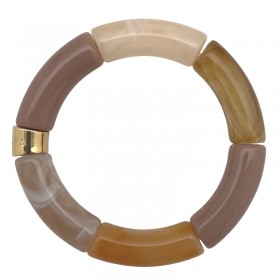 Bracelet jonc élastiqué PIPOCA CAFE 2 - Blanc beige taupe & caramel PARABAYA