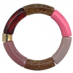 Bracelet jonc élastiqué ESPUMA ROSA 1 - Doré pailleté écaille & rose fluo PARABAYA