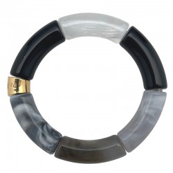 Bracelet jonc élastiqué ALAPI 2 - Blanc gris marbré & noir opaque PARABAYA