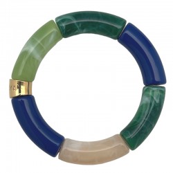 Bracelet jonc élastiqué AMAZONIA 2 - Vert beige marbré & bleu PARABAYA