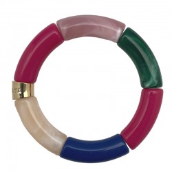 Bracelet jonc élastiqué AMAZONIA 3 - Bleu, vert , fuschia, rose & taupe - PARABAYA