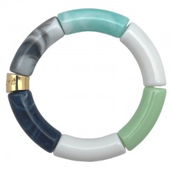 Bracelet jonc élastiqué MAR 3 - Blanc vert bleu marine & turquoise PARABAYA
