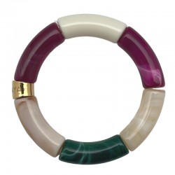 Bracelet jonc élastiqué PITIGUARI 2 - Violet, beige, blanc & vert - PARABAYA