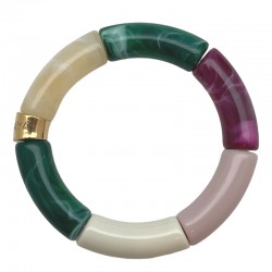 Bracelet jonc élastiqué PITIGUARI 3 - Vert, beige, taupe & violet - PARABAYA
