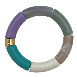 Bracelet jonc élastiqué ROXO 1 - Violet, gris, vert, beige & blanc - PARABAYA