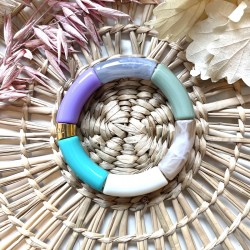 Bracelet jonc élastiqué ROXO 1 - Violet, gris, vert, beige & blanc