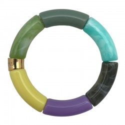 Bracelet jonc élastiqué ROXO 2 - Jaune, vert, turquoise, gris & violet - PARABAYA