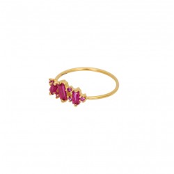 Bague fine CRYSTAL Or & Multi baguettes de cristaux fuschia signée Une à Une