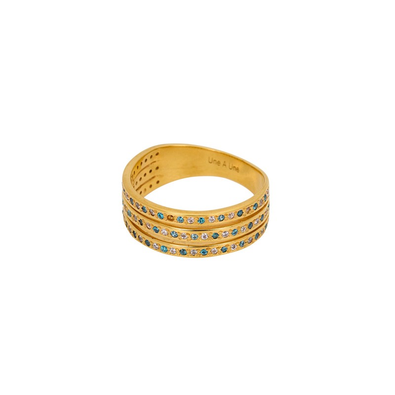 Bague large NIGHT BLUE Or & Multi cristaux blancs bleus UNE A UNE