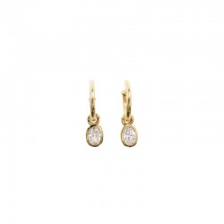 Boucles d'oreilles mini créoles dorées UNE A UNE - Médaille ovale Zircon blanc