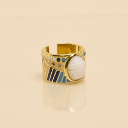 Bague large ajustable TANZA dorée - Barrettes multicolores & Nacre
