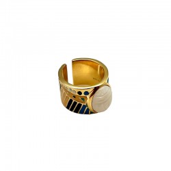 Bague large ajustable TANZA dorée - Barrettes multicolores & Nacre