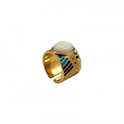 Bague large ajustable TANZA dorée - Barrettes multicolores & Nacre - Une à Une