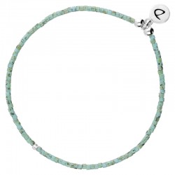 Bracelet fin élastiqué Argent & Perles Miyuki turquoise tachetée signé DORIANE Bijoux