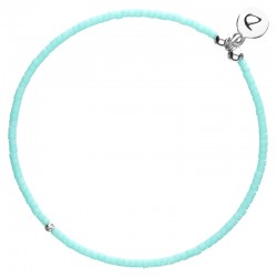 Bracelet fin élastiqué Argent & Perles Miyuki turquoise signé DORIANE Bijoux