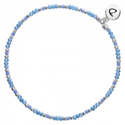 Bracelet fin élastiqué NUSA - Perles argent Miyuki bleu jean signé DORIANE Bijoux