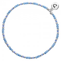 Bracelet fin élastiqué NUSA - Perles argent Miyuki bleu jean signé DORIANE Bijoux