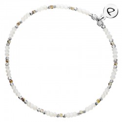 Bracelet fin élastiqué NUSA - Perles argent Miyuki beige crème léopard signé DORIANE Bijoux