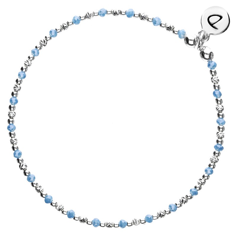 Bracelet fin élastiqué MAYOTTE argent - Perles de verre bleu brillant signé DORIANE Bijoux