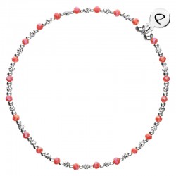 Bracelet fin élastiqué MAYOTTE argent - Perles de verre corail signé DORIANE Bijoux