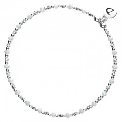 Bracelet fin élastiqué MAYOTTE argent - Perles de verre vert d'eau irisé signé DORIANE Bijoux