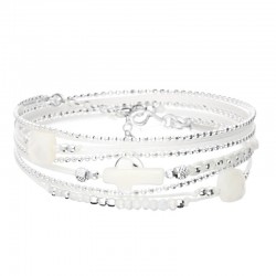 Bracelet multitours VIRTUOSE argent blanc - Croix & Perles carrées en Nacre signé DORIANE Bijoux