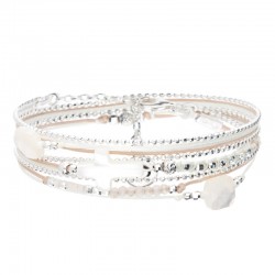 Bracelet multitours VIRTUOSE argent beige crème - Croix & Perles carrées en Nacre signé DORIANE Bijoux
