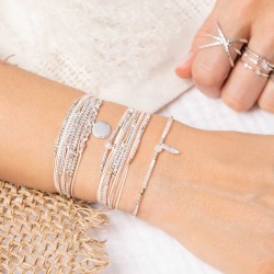 Bracelet multitours ATLANTA argent - Cordons & Perles beige crème léopard