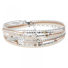 Bracelet multitours ATLANTA argent - Cordons & Perles beige crème léopard DORIANE BIJOUX